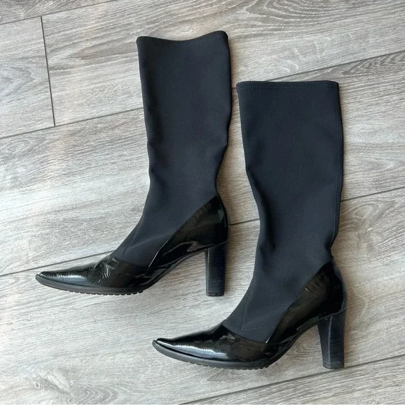 France Mode Patent Leather Heeled Sock Boots Made  in France - Picture 9 of 13